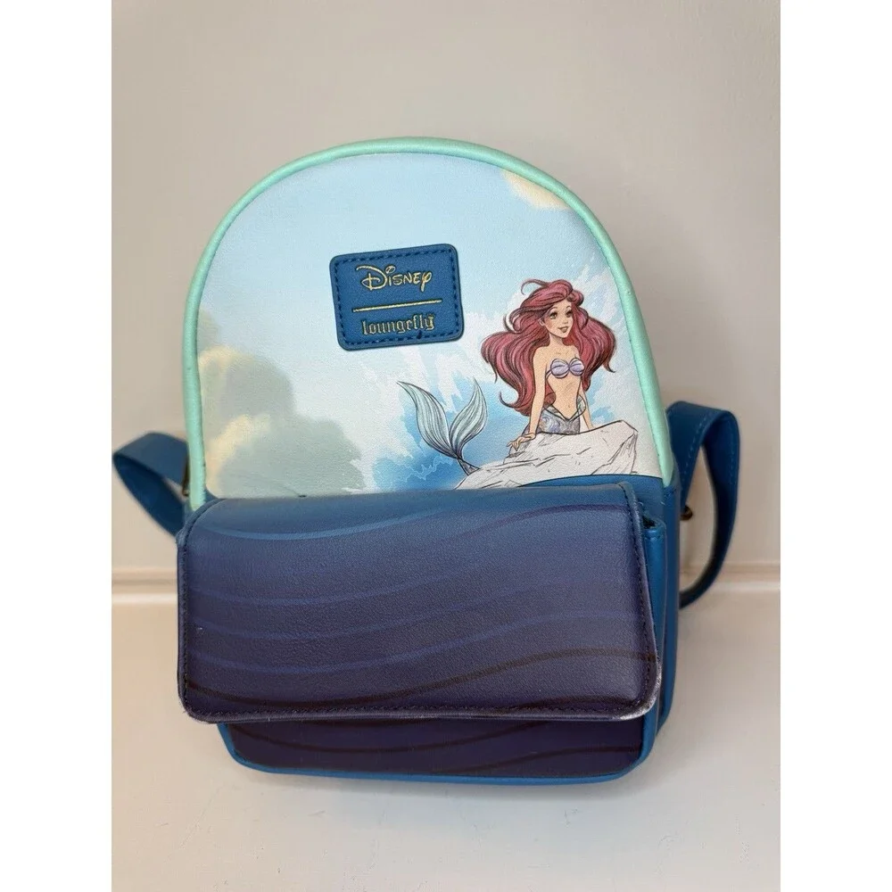 Disney Loungefly Little Mermaid Ariel Mini Backpack Flounder Sebastian Blue Bag